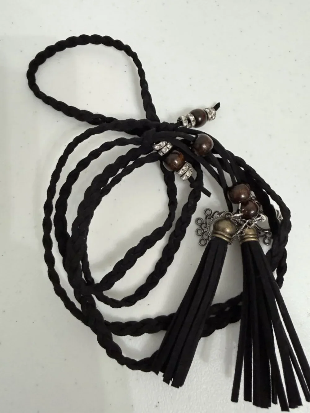 Belt Head Band Hair Adornment Neckwear Braided Faux Suede Beaded Tassels 60